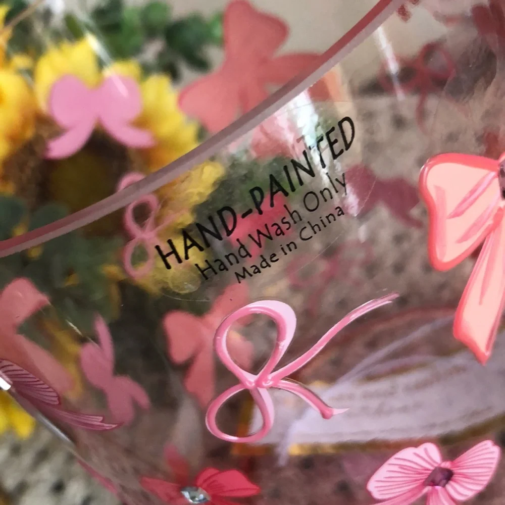 Cupcakes & Cashmere PINK BOWS Glass Vase Home Decor